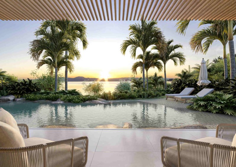 Lago banhável e pôr do sol